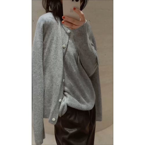 戎美丝羊绒女款圆领珠片针织开衫