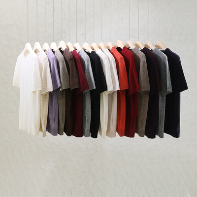 羊毛羊绒双领型轻软针织短袖上衣