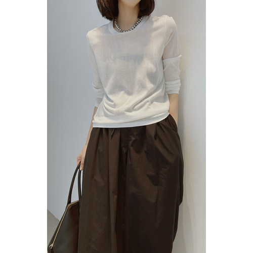 -26新品【重磅三醋酸＆高支棉】轻盈顺滑佰搭显瘦长袖针织T恤