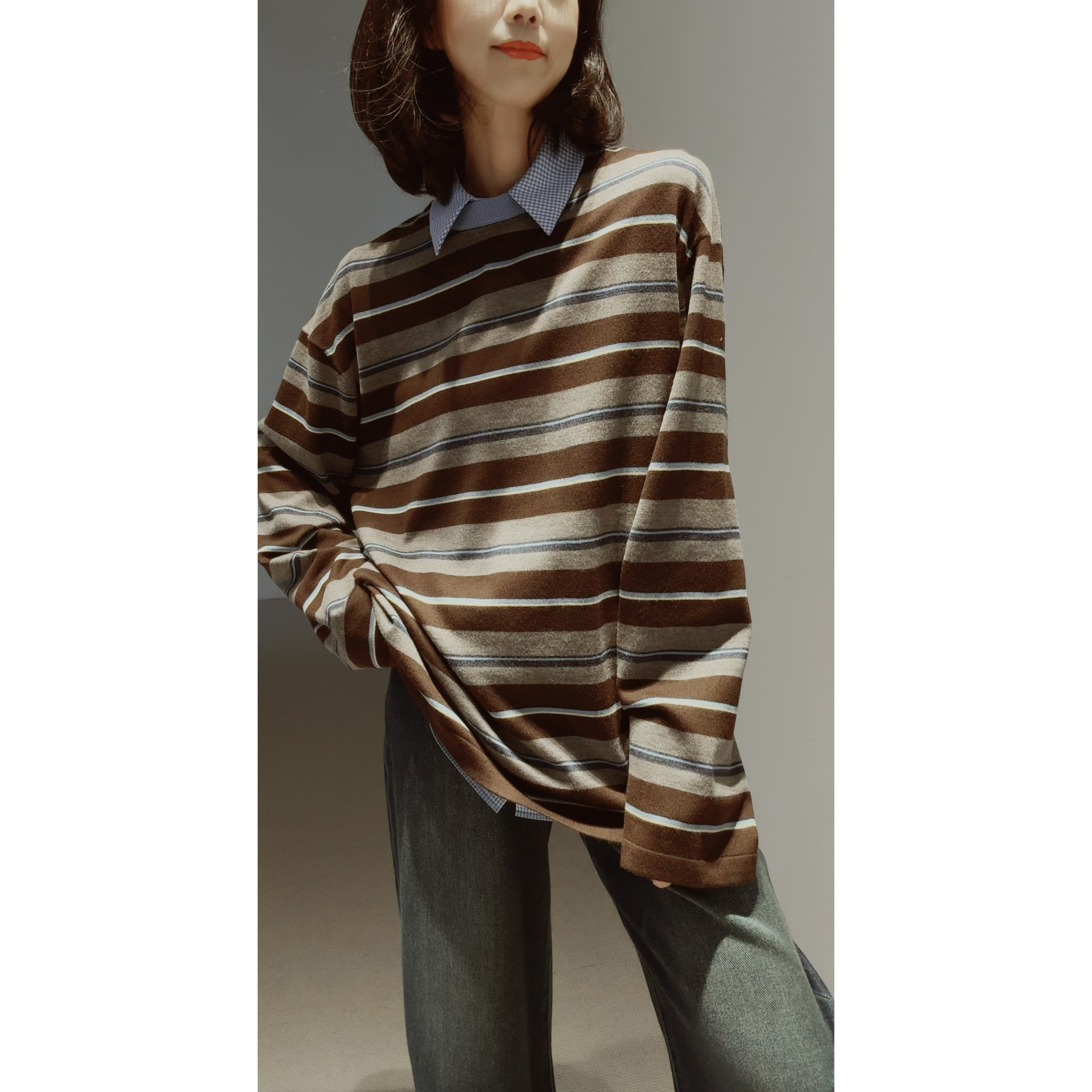 可水洗羊毛复古撞色加厚廓形针织