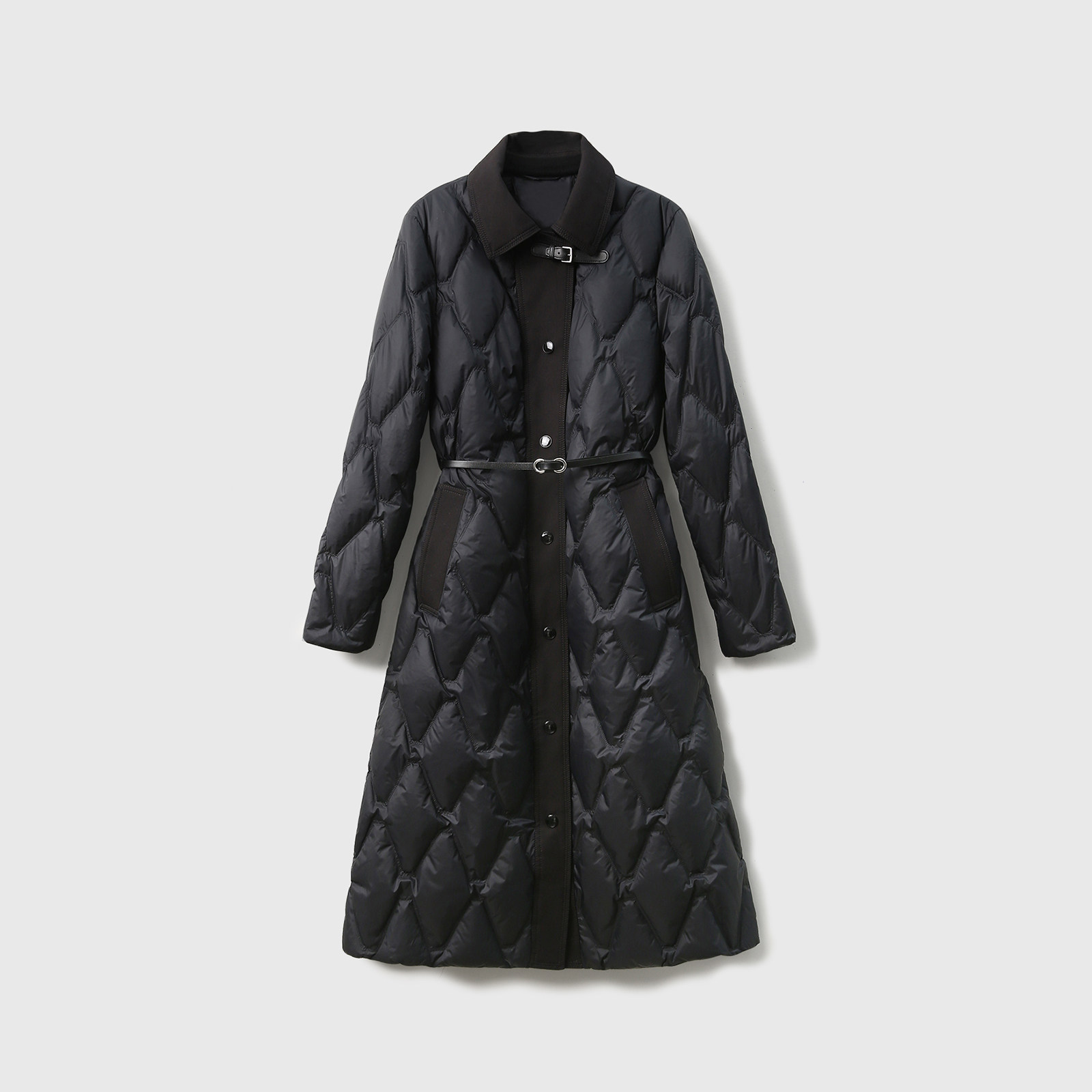 【YR1013466】 慕尼黑之夜 白鹅绒纳米三防金属扣中长款羽绒服