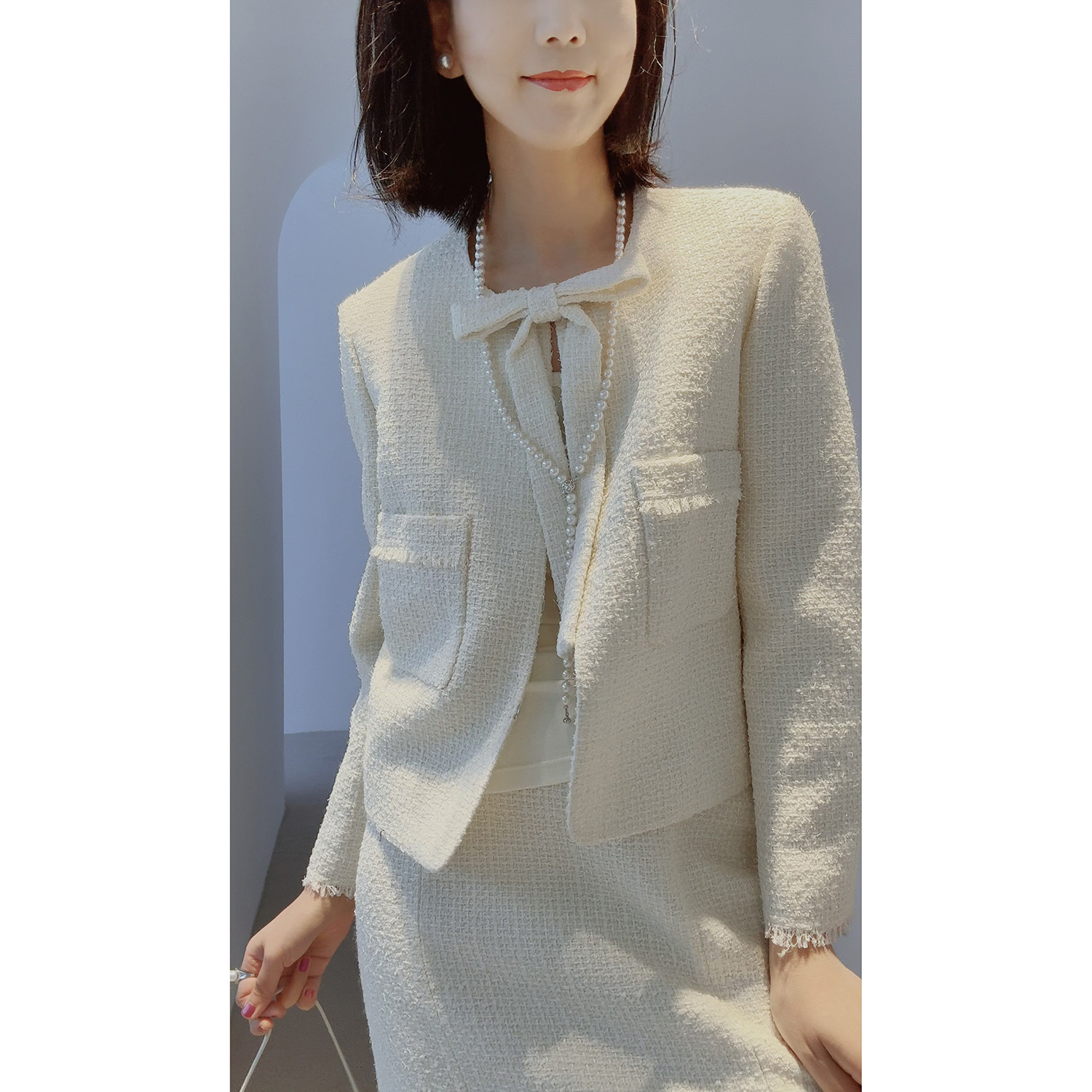 戎美【人鱼公主/小C风名媛/羊毛花呢】圆领短款外套鱼尾半身裙