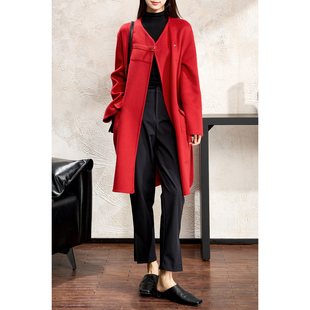 镇场抬气!H家!【鼎笈山羊绒】无领/撞袢 中长款双面呢大衣外套