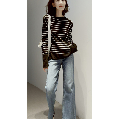 26春夏~时光如斯可机洗精纺全羊毛条纹针织百搭套衫