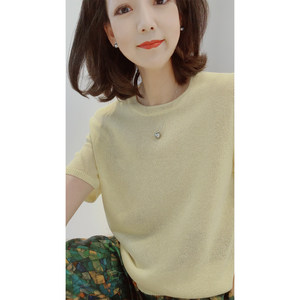 戎美五金冠女装店 A股上市公司出品戎美 把风穿身上~夏日和纸纱清凉哲学短袖针织呼吸感小衫上衣