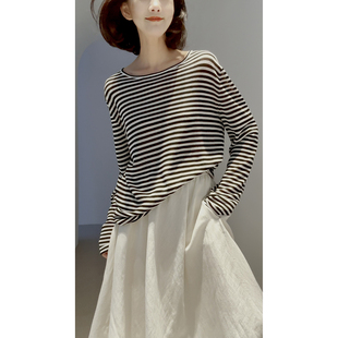 三醋酸_天丝_亚麻纱 26春 ROW风 复古条纹 廓形懒人T恤 松弛感