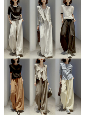 『遮肉系列•悠然自在裤』肌理感~抽绳阔腿/通勤休闲裤女宽松春款