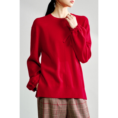 戎美【ZZ1221999】高端A级100%山羊绒针织衫长袖毛衣女圆领红色