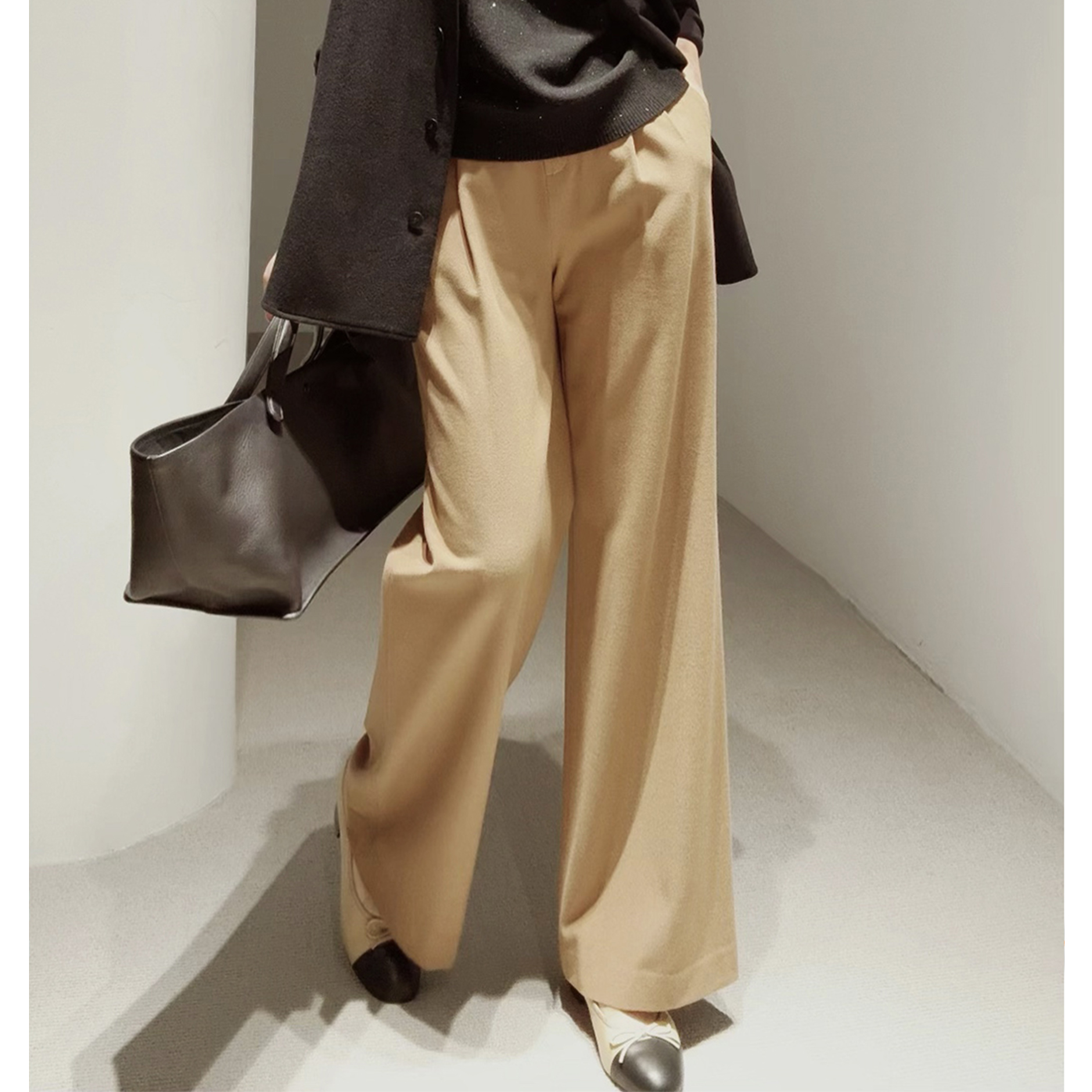 科技料双面起绒舒弹超模腿直筒裤