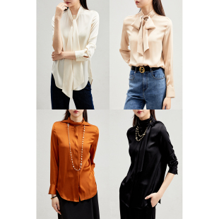 衬衫 优雅通勤弹力真丝飘带长袖 上衣女 CY0222461 戎美