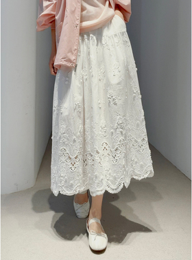 26春仙裙【大耗料!100高支棉_薄_骨感/镂空立体刺绣】松紧腰半裙