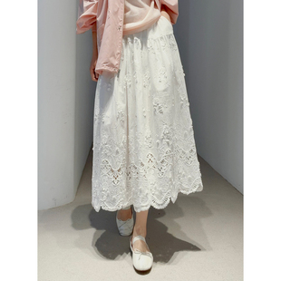 镂空立体刺绣 100高支棉_薄_骨感 松紧腰半裙 大耗料 26春仙裙