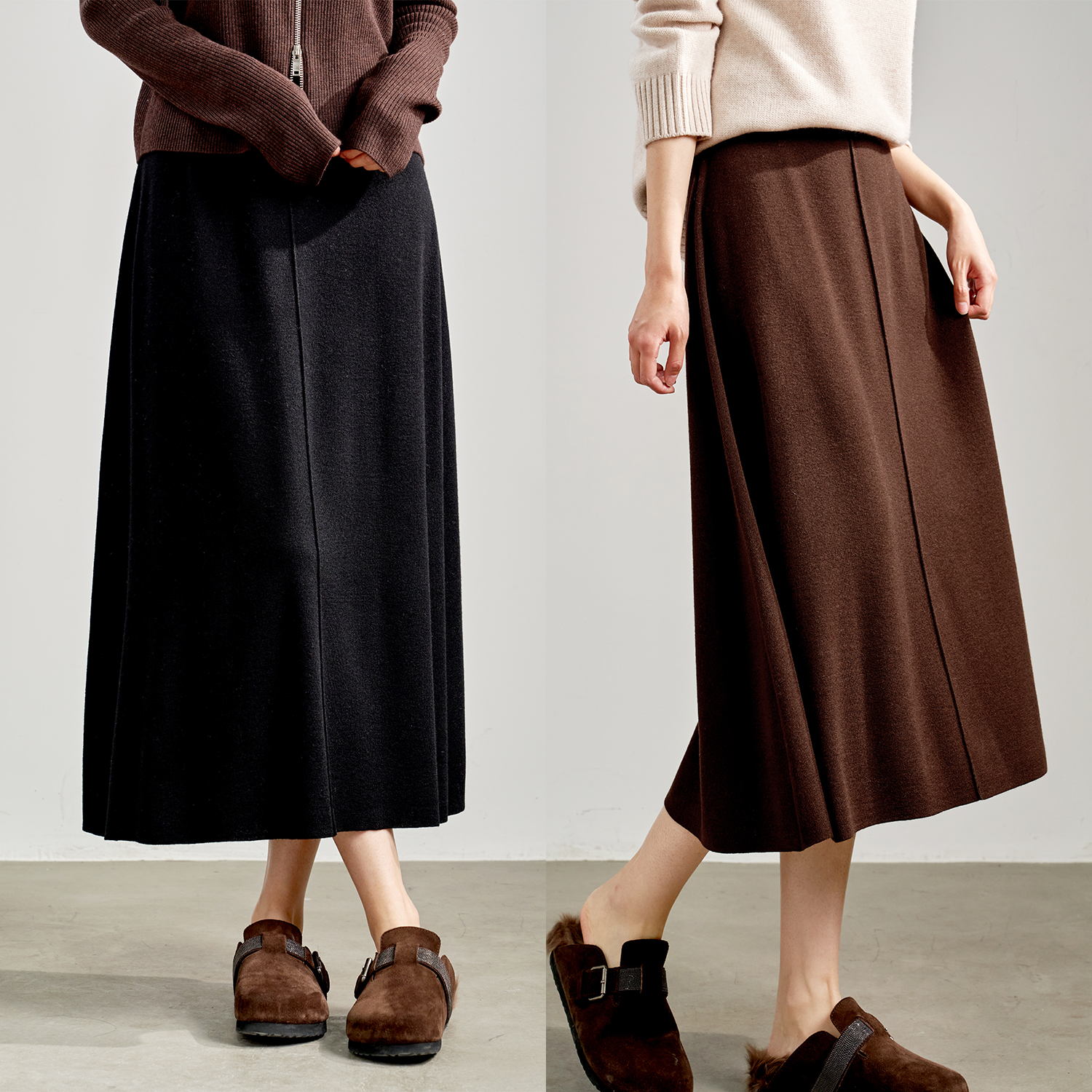 【优雅赫本风/暖意羊毛/琥珀咖啡调】 漂亮灵动~针织伞裙/半身裙