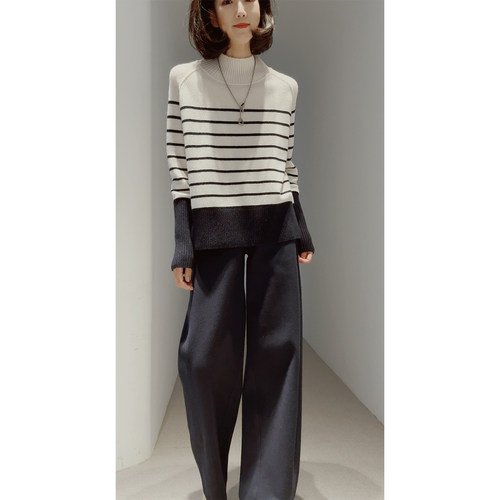 羊绒羊毛加厚保暖撞色条纹针织衫