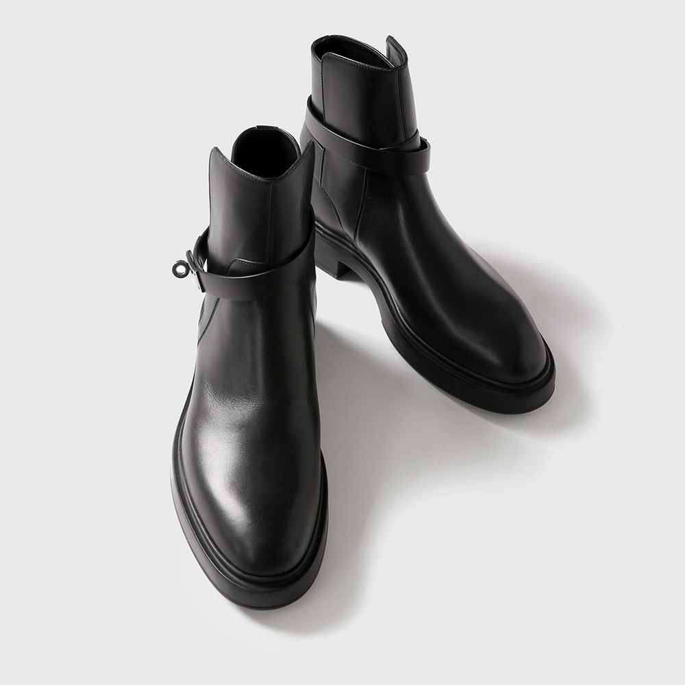 法式鼎奢胎牛皮Kelly转扣及踝靴