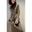 羊绒羊毛 设计造型感开衫 刷毛纱 立体肌理 不规则花瓣边 25冬