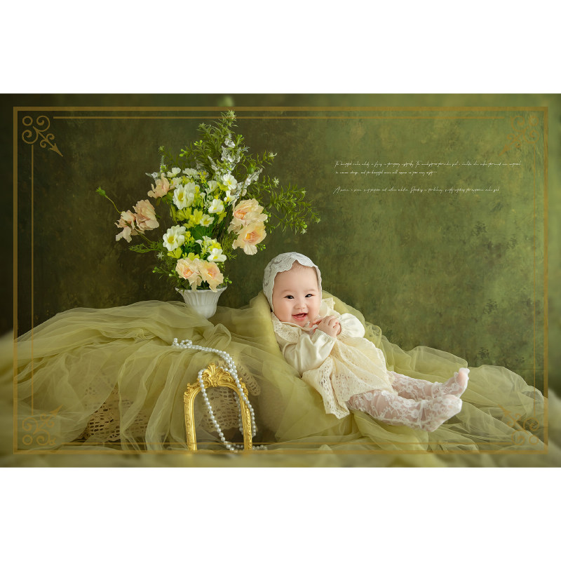 新品油画风百天拍照道具百天照宝宝衣服百日照婴儿100天儿童摄影