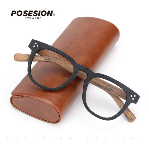 POSESION大框显脸小眼镜框男复古方框手工木纹眼睛架配度数近视镜