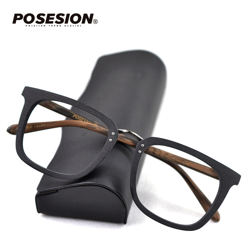 POSESION木纹大方框眼镜架木质方形眼镜框黑框大脸近视眼睛框男女