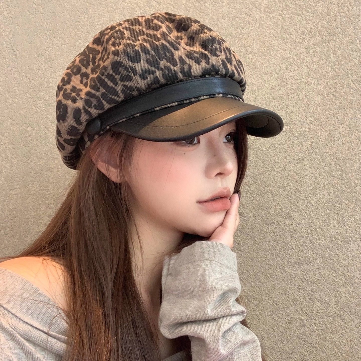 豹纹八角帽子女宽檐显脸小