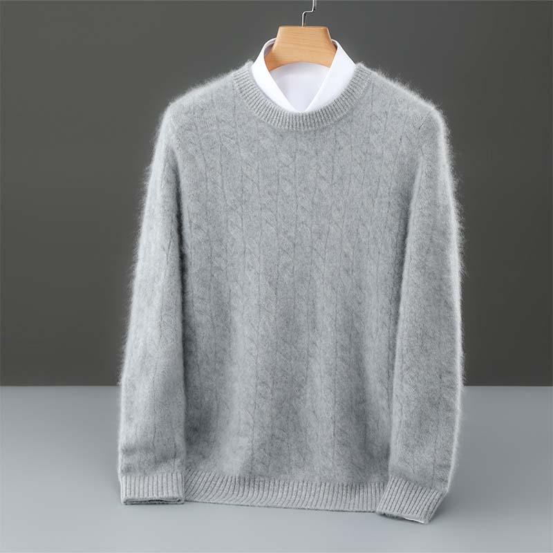 冬季加厚100%纯羊毛衫男士圆领提花宽松毛衣休闲商务宽松针织