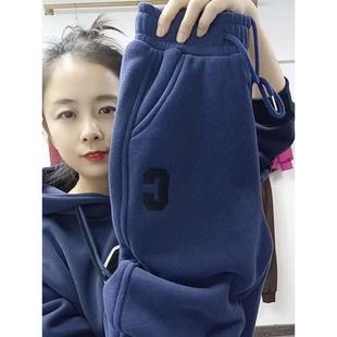 秋冬季 加绒加厚卫裤 女高腰黑色哈伦裤 宽松显瘦洋气百搭束脚休闲裤