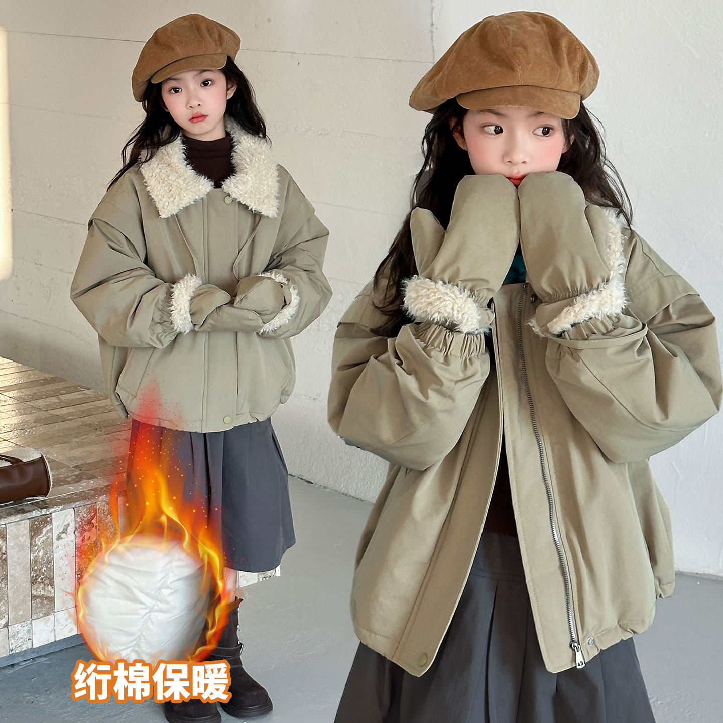 度假熊女童秋冬款加厚夹棉外套潮