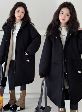 女童冬装加绒棉衣外套2025新款中大儿童加厚棉服女孩纯色冬季棉袄