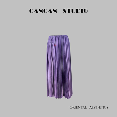 CANCAN STUDIO-新中式原创设计紫色半身百褶裙G9501