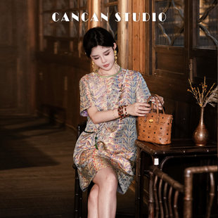 CANCAN STUDIO【张和才/蜀锦~普天同庆】新中式原创连衣裙G252176