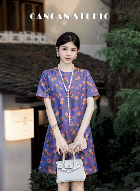CANCAN STUDIO【蜀锦~瓜蝶绵绵】新中式原创夏季连衣裙G252131