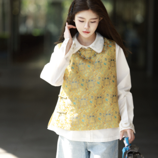 原创设计圆领宋锦马甲G335128 新中式 CANCAN STUDIO