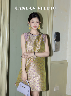 CANCAN STUDIO【蜀锦~绣球花】新中式原创设计连衣裙G77707-2