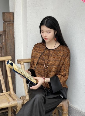 CANCAN STUDIO【香云纱~凤鸣】新中式原创设计圆领上衣G823010