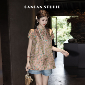 STUDIO 原创设计短袖 蜀锦罗 新中式 上衣G252193 小福禄 CANCAN