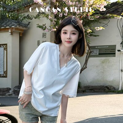 新中式原创设计短袖蕾丝上衣