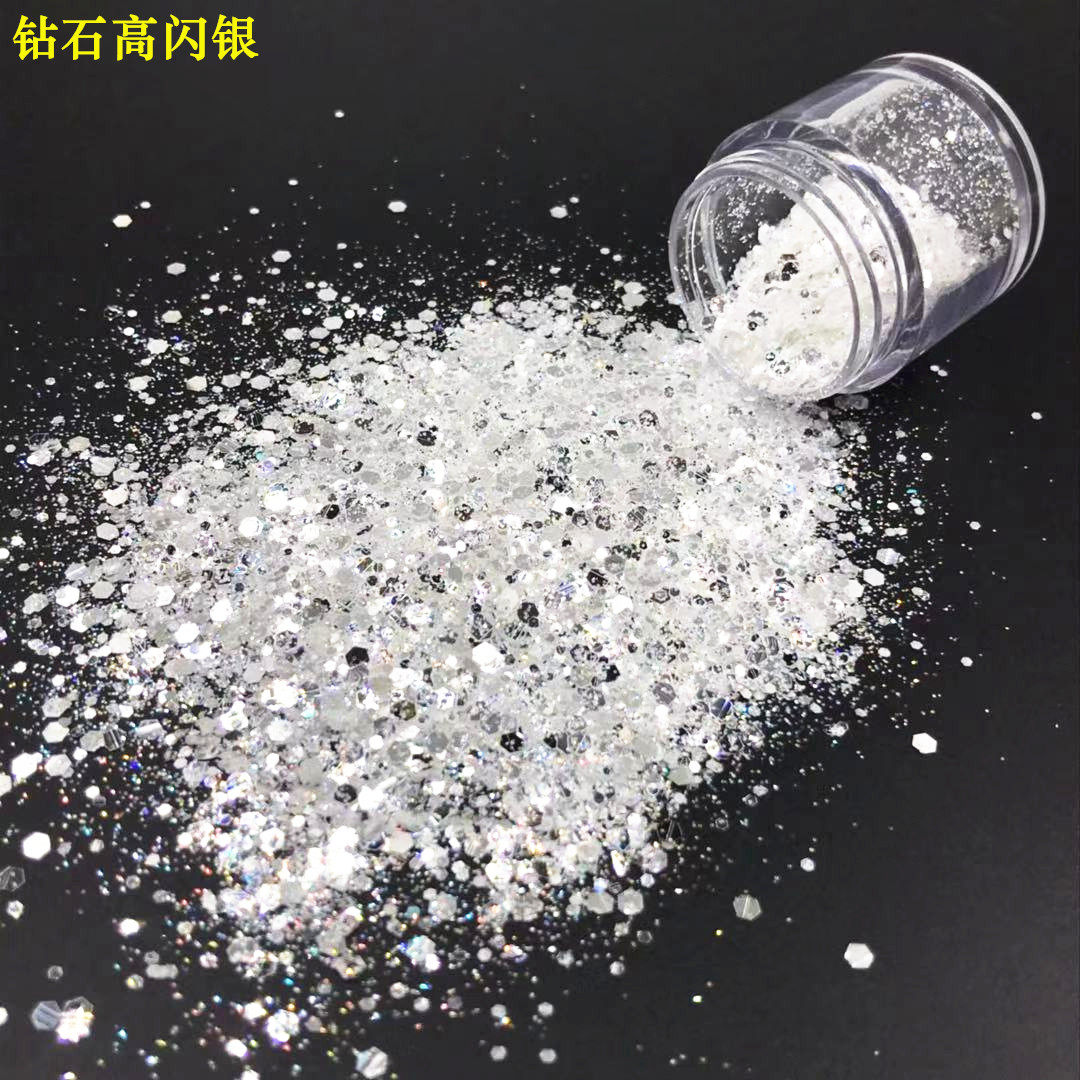 瓶装混合钻石高闪银金葱粉 镜面银美甲滴胶手机壳DIY亮粉亮片闪粉