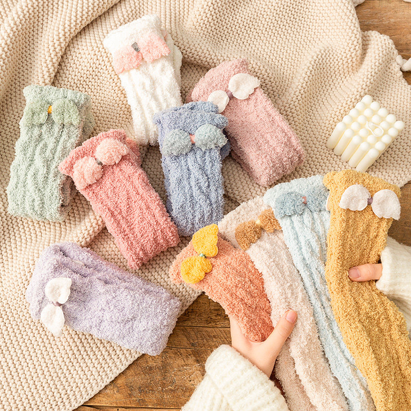 珊瑚绒袜子女秋冬季亲子加绒加厚保暖宝宝居家月子睡眠地板袜成人