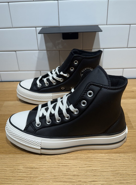 CONVERSE匡威All Star Lift女子黑色皮质厚底高帮增高板鞋A11160C