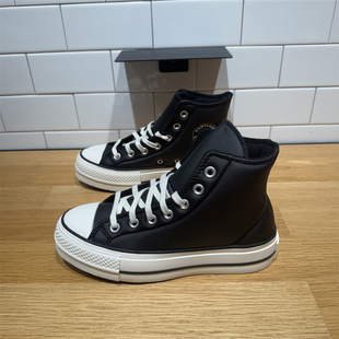 A11160C Lift女子黑色皮质厚底高帮增高板鞋 CONVERSE匡威All Star
