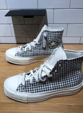 Converse匡威新款All Star Lift千鸟格女子厚底增高帆布鞋A04276C