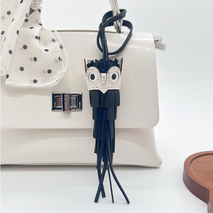 潮岚高端手缝羊皮猫头鹰包包挂件真皮车挂饰奢侈品挂件源头工厂