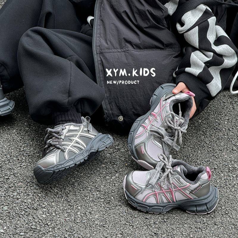 2025冬季新款儿童二棉老爹鞋时尚潮流双系带轻便加绒男女童运动鞋