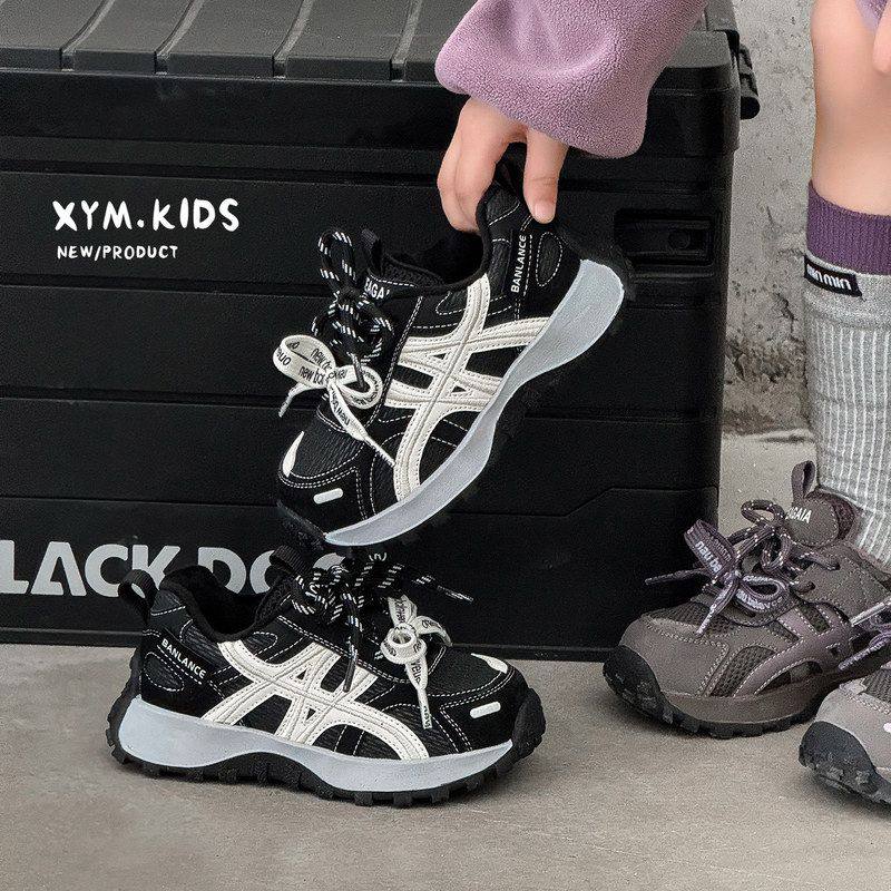 2025冬季新款儿童运动鞋二棉鞋子韩版潮流双系带加绒男女童老爹鞋