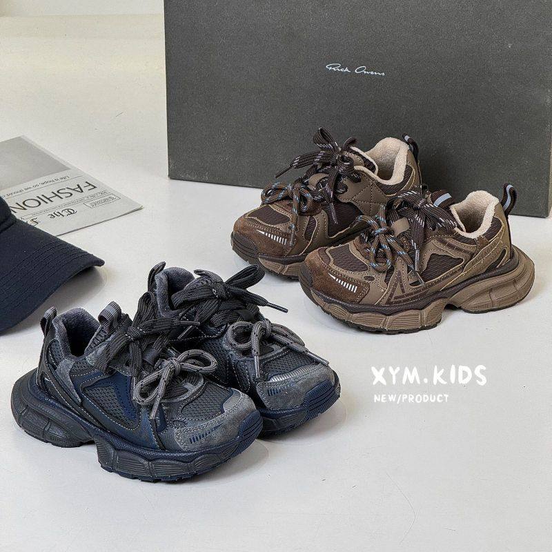 2025冬季新款儿童运动鞋二棉鞋子时尚复古双系带加绒男女童老爹鞋