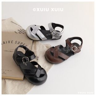 the cbc kids『罗马凉鞋』包头复古中性男女童儿童皮凉鞋夏