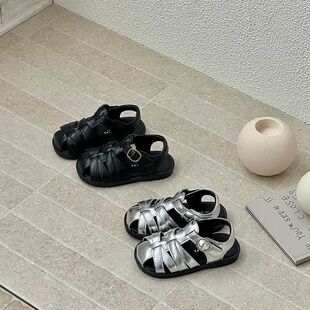 THE CBC KIDS法式阿莱女童缪系甜酷包头包跟凉鞋橡胶软底防滑透气