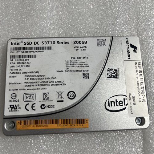 英特尔DC S3710系列200G企业级固态硬盘，2.5寸SATA接口，6Gb/s