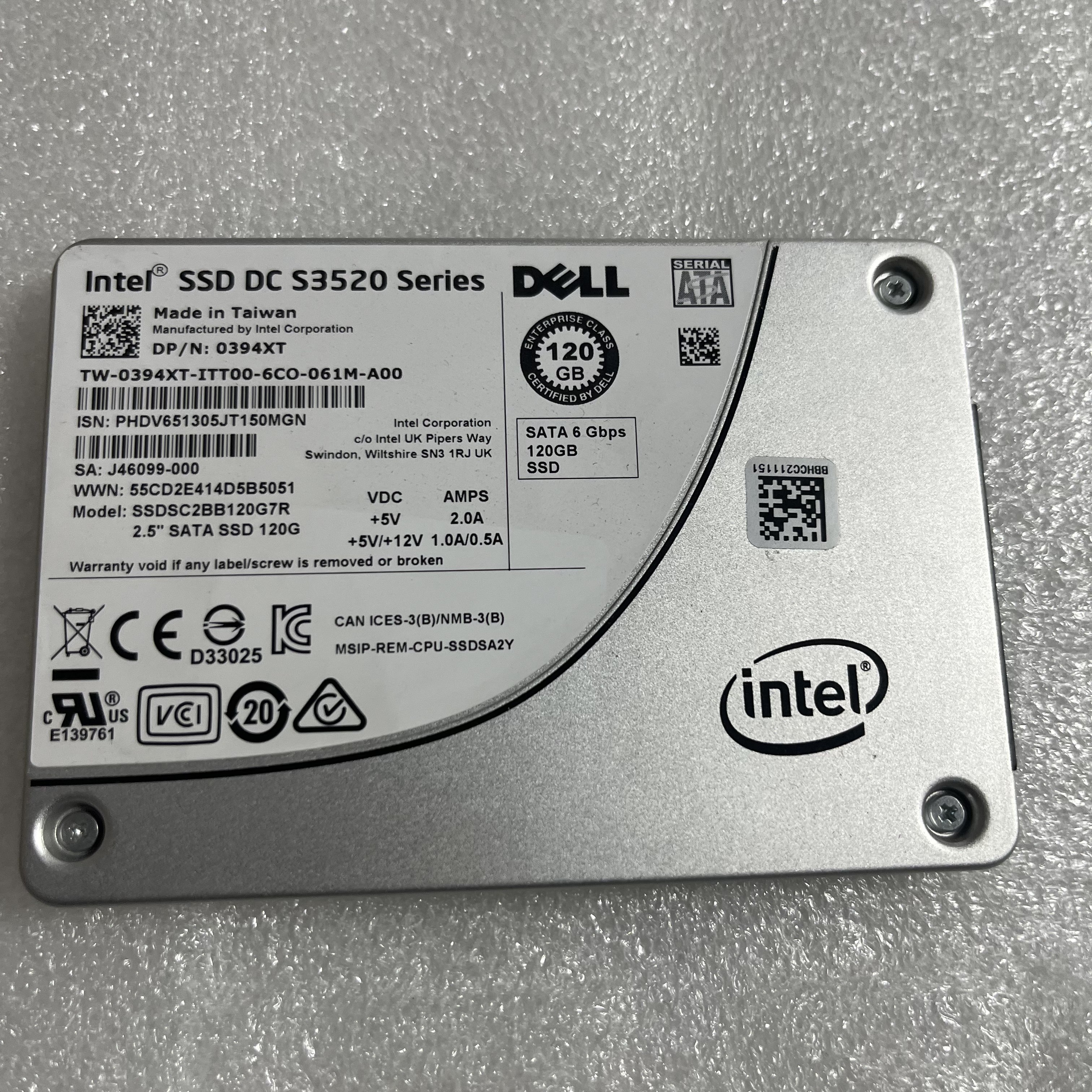 DELL INTEL S3520 S3510 SSD 120G 0394XT 0KX83R 固态硬盘 sata