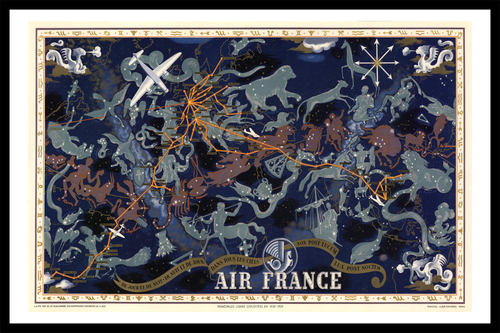 法国复古旅行世界地图旁白装饰画